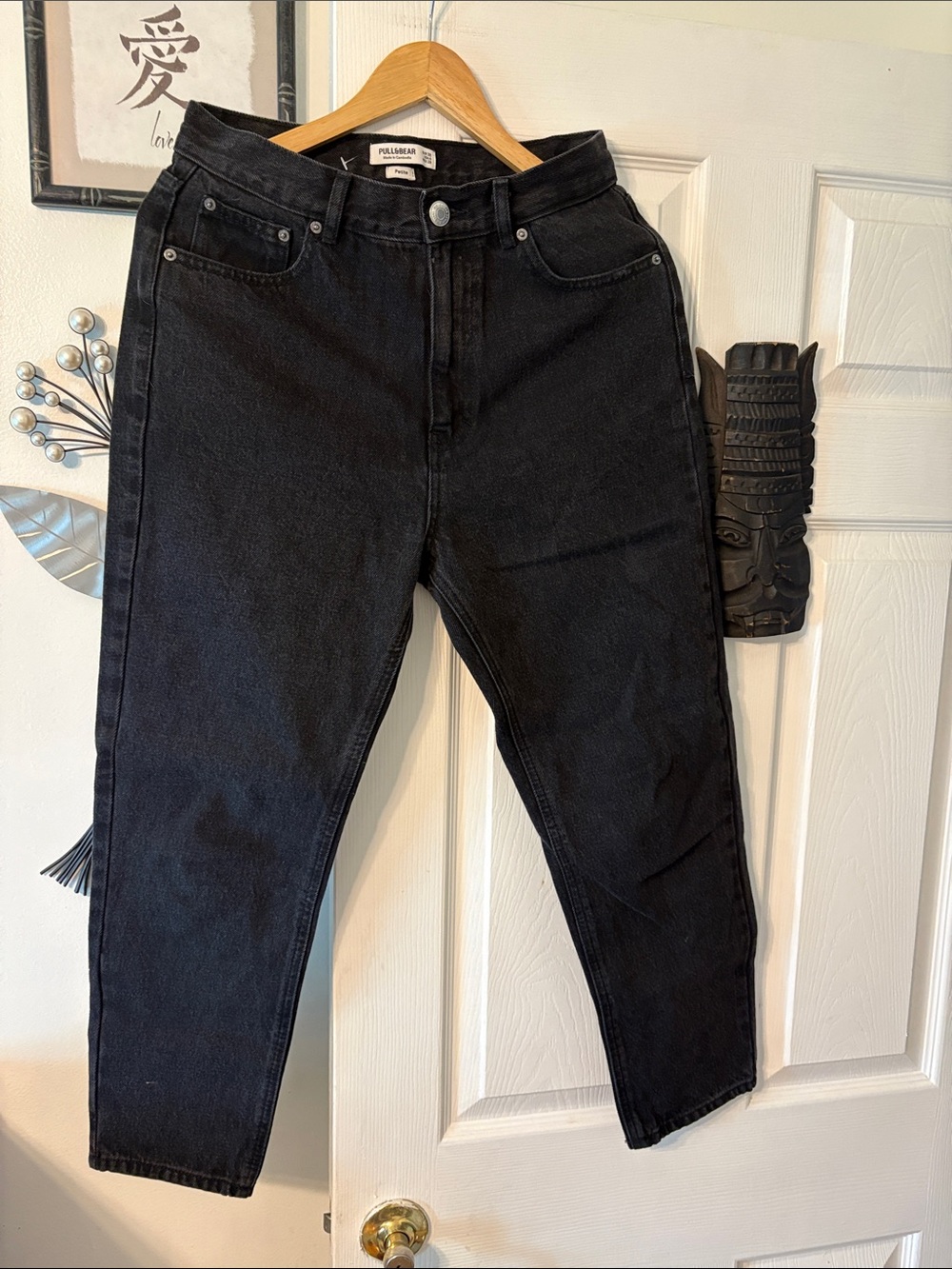 Pull&Bear Black High-Waist Cropped Mom Jeans